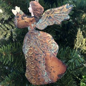 Distressed tin Christmas angel ornament